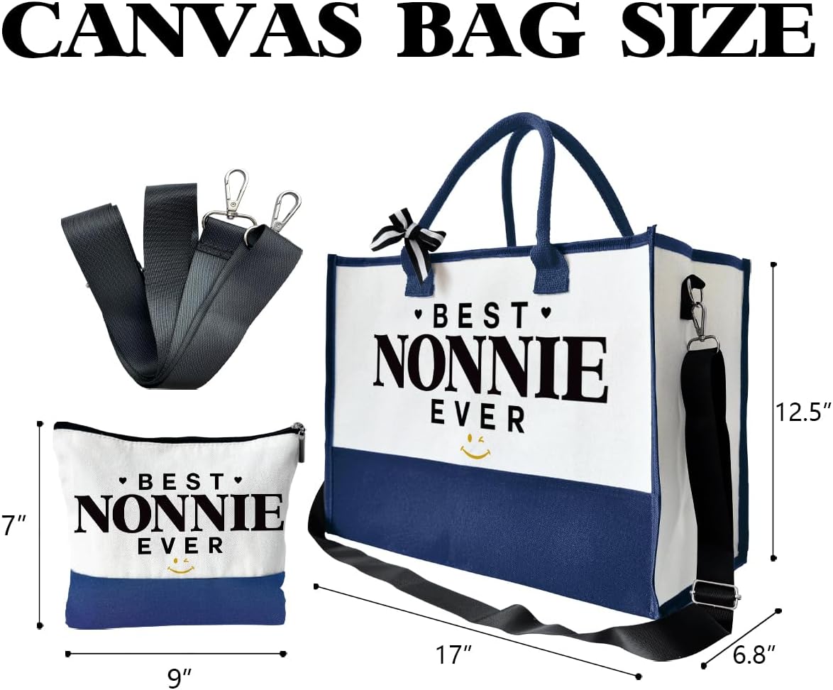 Best Nonnie Ever Tote Bag Gifts, Canvas Tote Bag for Women, Nonnie Gifts, Beach Bag and Makeup bag, Travel Bag Gifts for Nonnie, Canvas Tote Bag With Zipper, Mothers Day Christmas Gifts A11