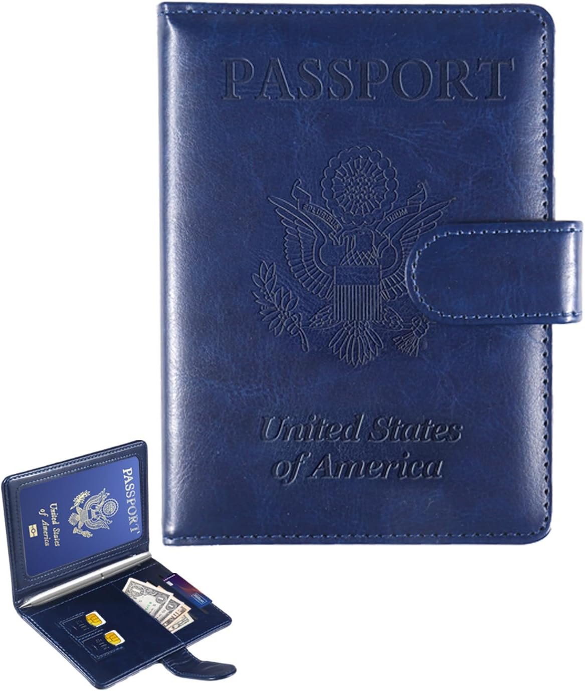 Sizobi Passport Holder for Travel,RFID Passport Cover Wallet for Women Men,Leather Passport Book Card Holder Case for International Travel Must Haves Accessories,Cruise Ship Essentials Gifts,Dark Blue