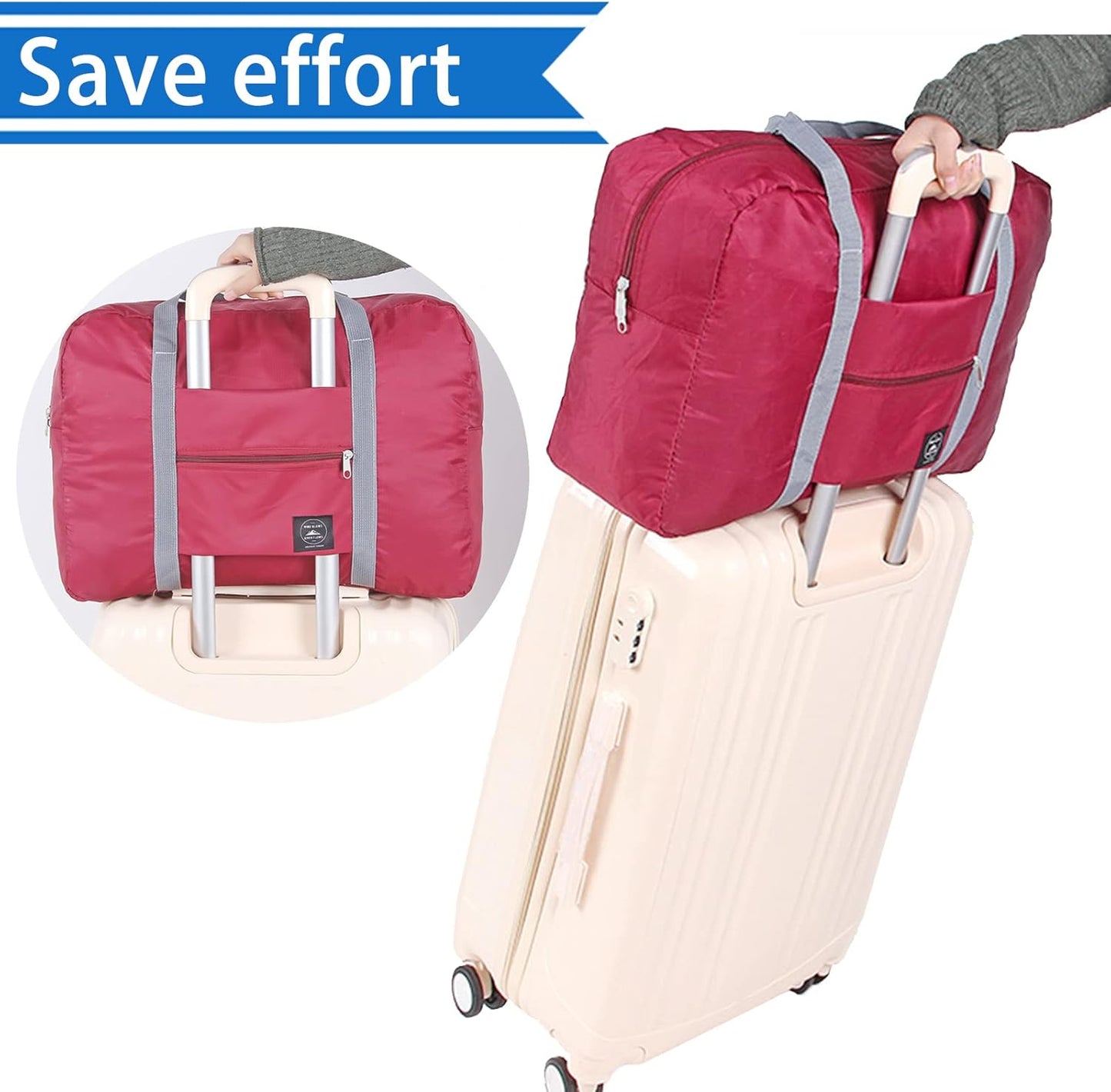 Foldable Travel Duffel Bags 2PCS Tote Carry On Luggage Spirit Airlines Personal Item Sports Gym Weekender Overnight Bags for Women and Men (Red+Blue)