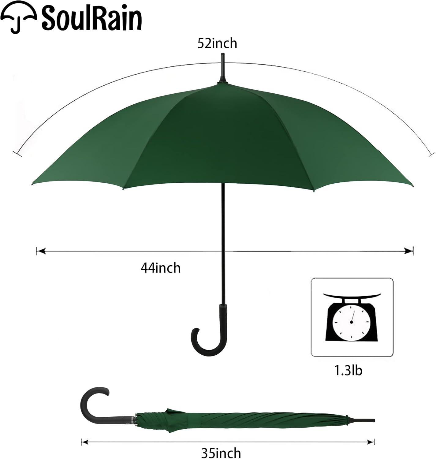 SoulRain 50 Inch Large Stick Umbrella Windproof Automatic Open Oversized J Handle Umbrellas for Men and Women Unbreakable Strong Travel Golf Umbrella