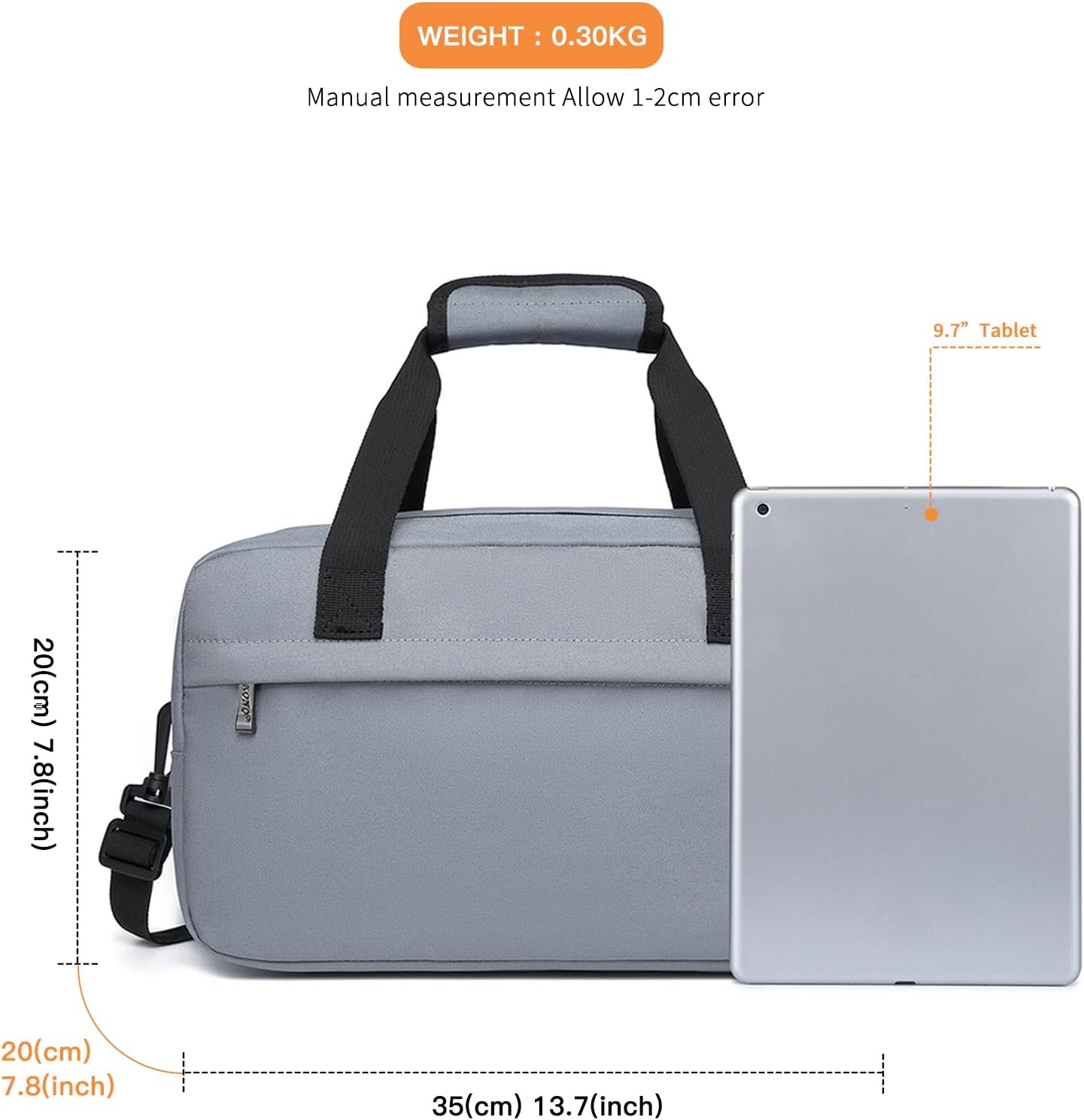 Kono Travel Duffel Bag 14L Under Seat Carry-on Bag Sports Tote Gym Bag Weekender Overnight Bags 13.78"x7.87"x7.87" Light Gray