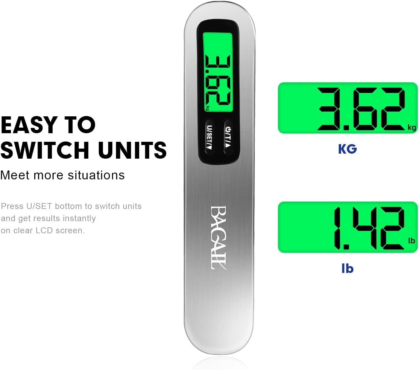BAGAIL Digital Luggage Scale, 110lbs Hanging Baggage Scale with Backlit LCD Display, Portable Suitcase Weighing Scale, Travel Luggage Weight Scale with Hook, Strong Straps for Travelers