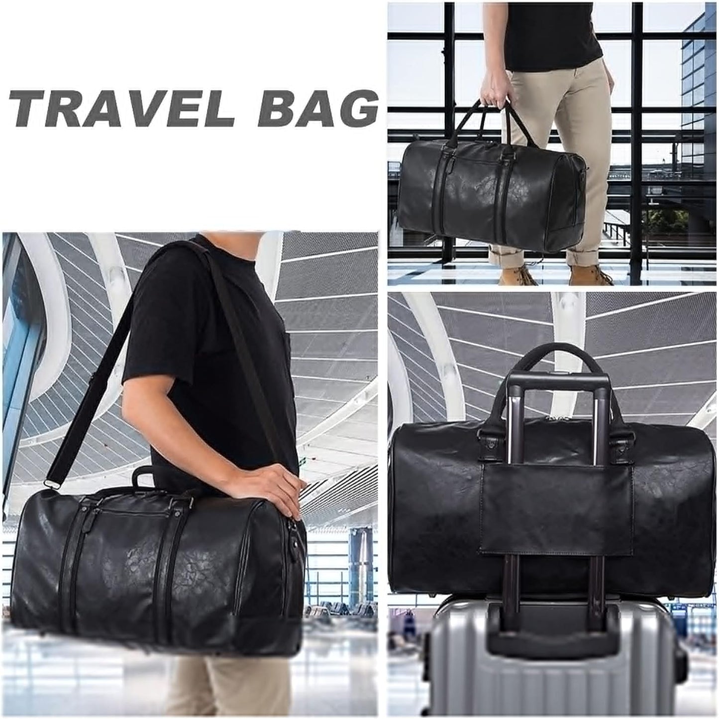 seyfocnia Oversized Duffle Travel Bag Waterproof Leather Weekend Bag Large Carry On Large Carry On Hangbag for Mens or Women