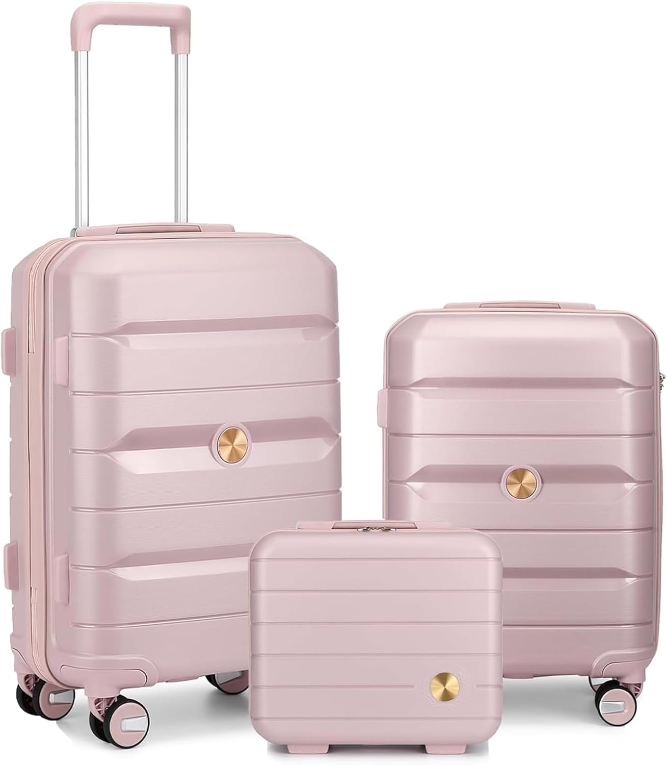 Somago Luggage Sets 3 Piece Hard Shell Polypropylene Suitcase with TSA Lock Spinner Carry On Luggage with Beauty Case Travel Set,Nude Pink