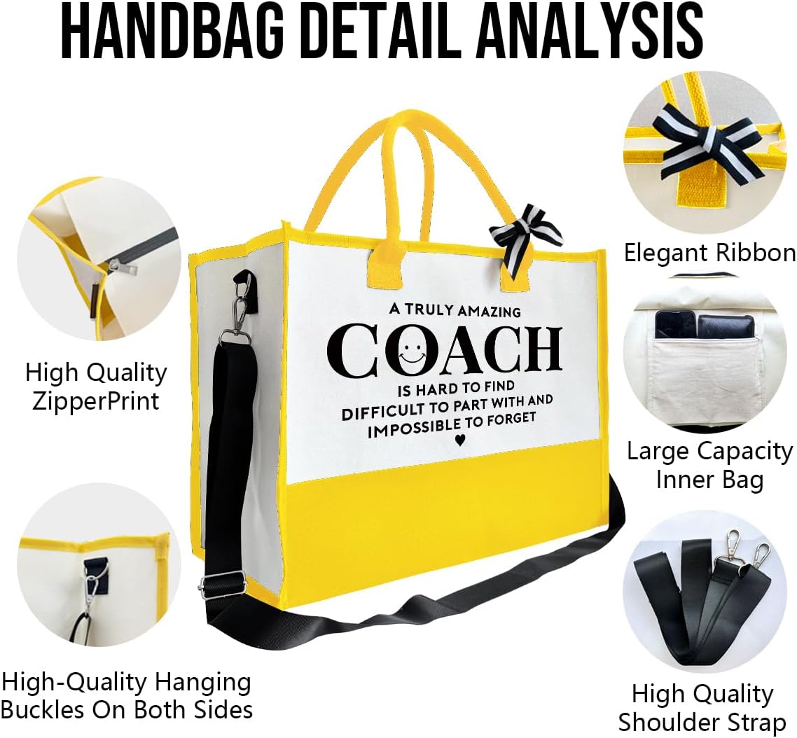 Amazing Coach Tote Bag, Women's Canvas Handbags, Shoulder Beach Bag, Thank You Gift for Female Coach, Gifts for Female Coaches, Canvas Tote Bag With Zipper, Makeup Bag D1