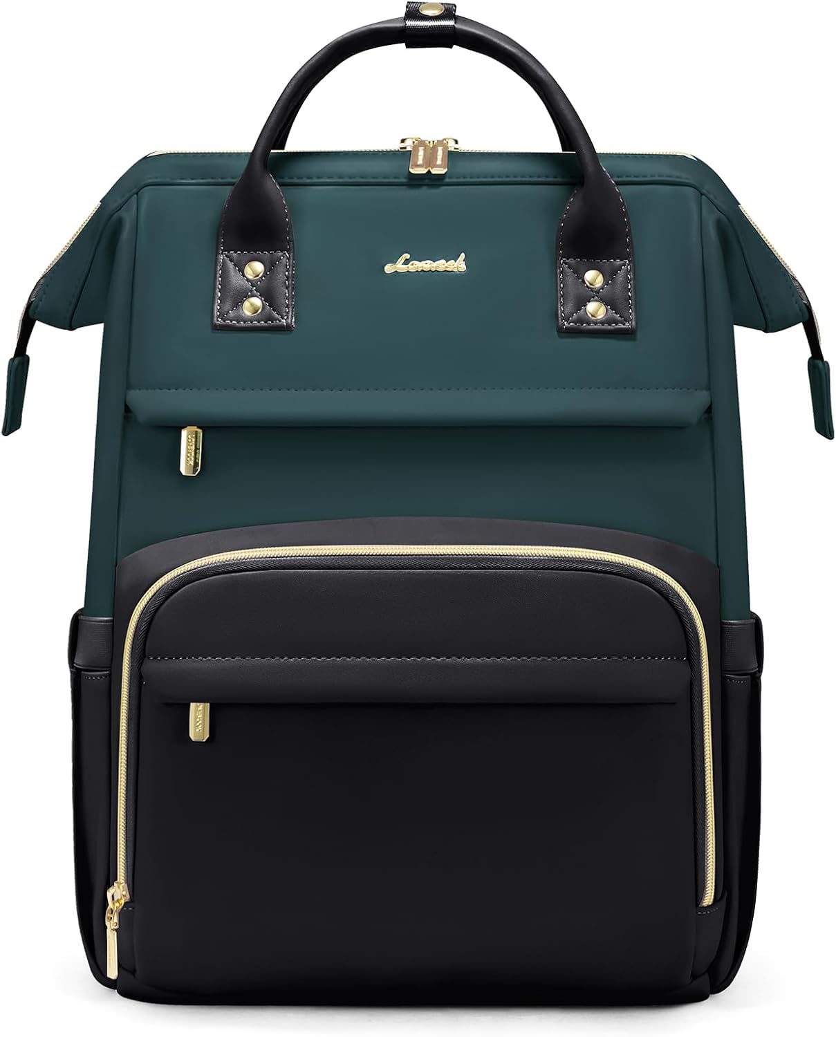 LOVEVOOK Leather Backpacks for Women,15.6 inch Leather Laptop Backpack Women,Professional Work Backpack Nurse College Teacher Bag,Womens Laptop Computer Travel Backpacks Purse,Dark Blue-green-Black