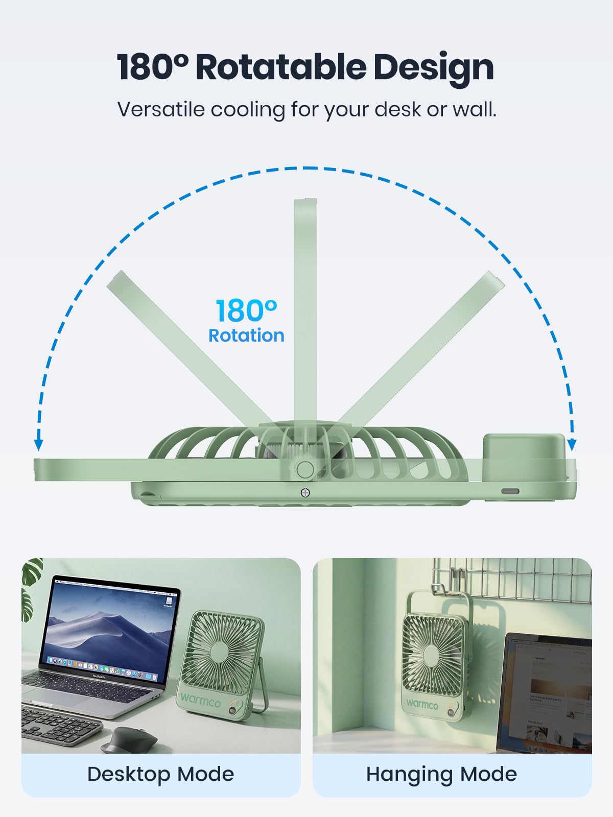 Warmco D3 Portable Travel Fan 10000mAh, Ultra-Slim, 24H Runtime