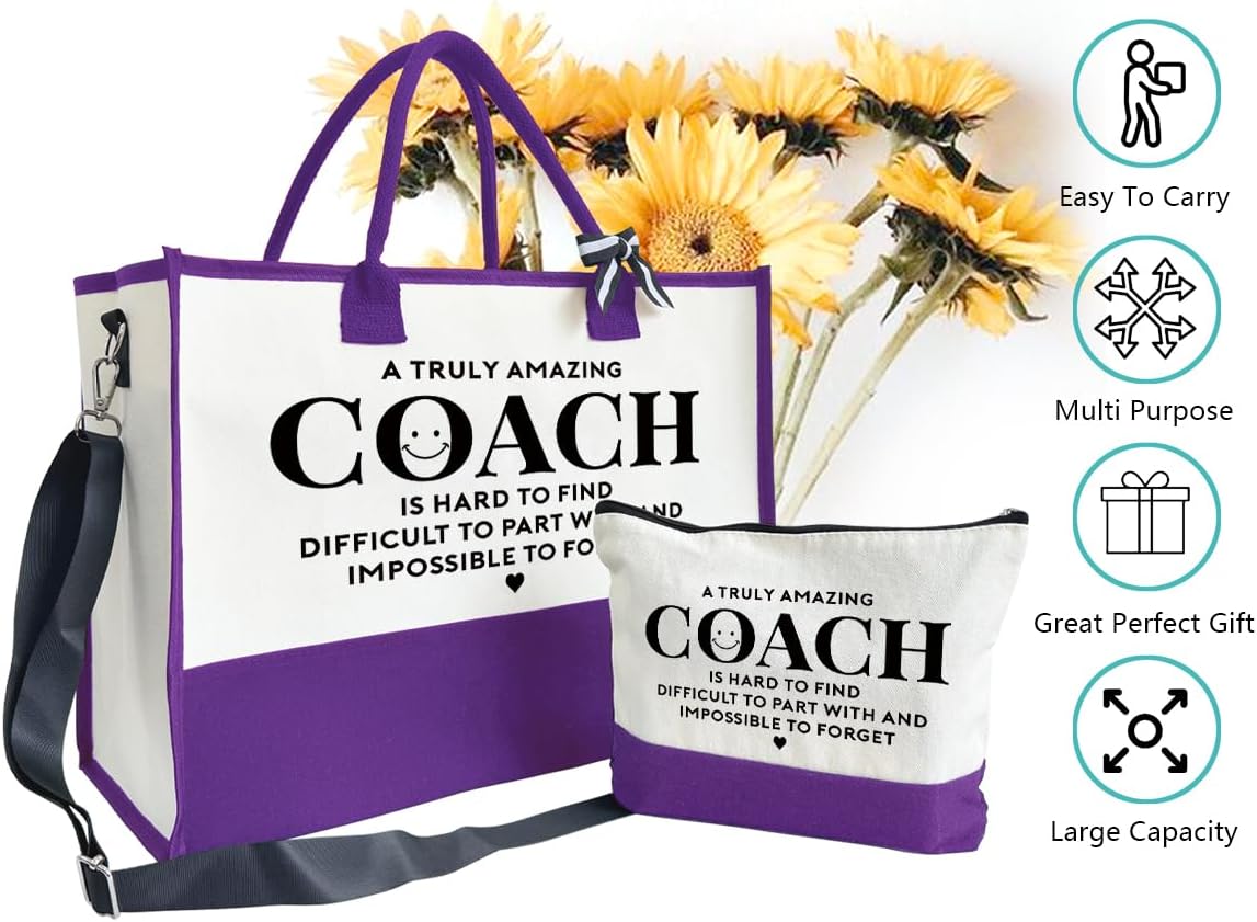 Amazing Coach Tote Bag, Women's Canvas Handbags, Shoulder Beach Bag, Thank You Gift for Female Coach, Gifts for Female Coaches, Canvas Tote Bag With Zipper, Makeup Bag I1