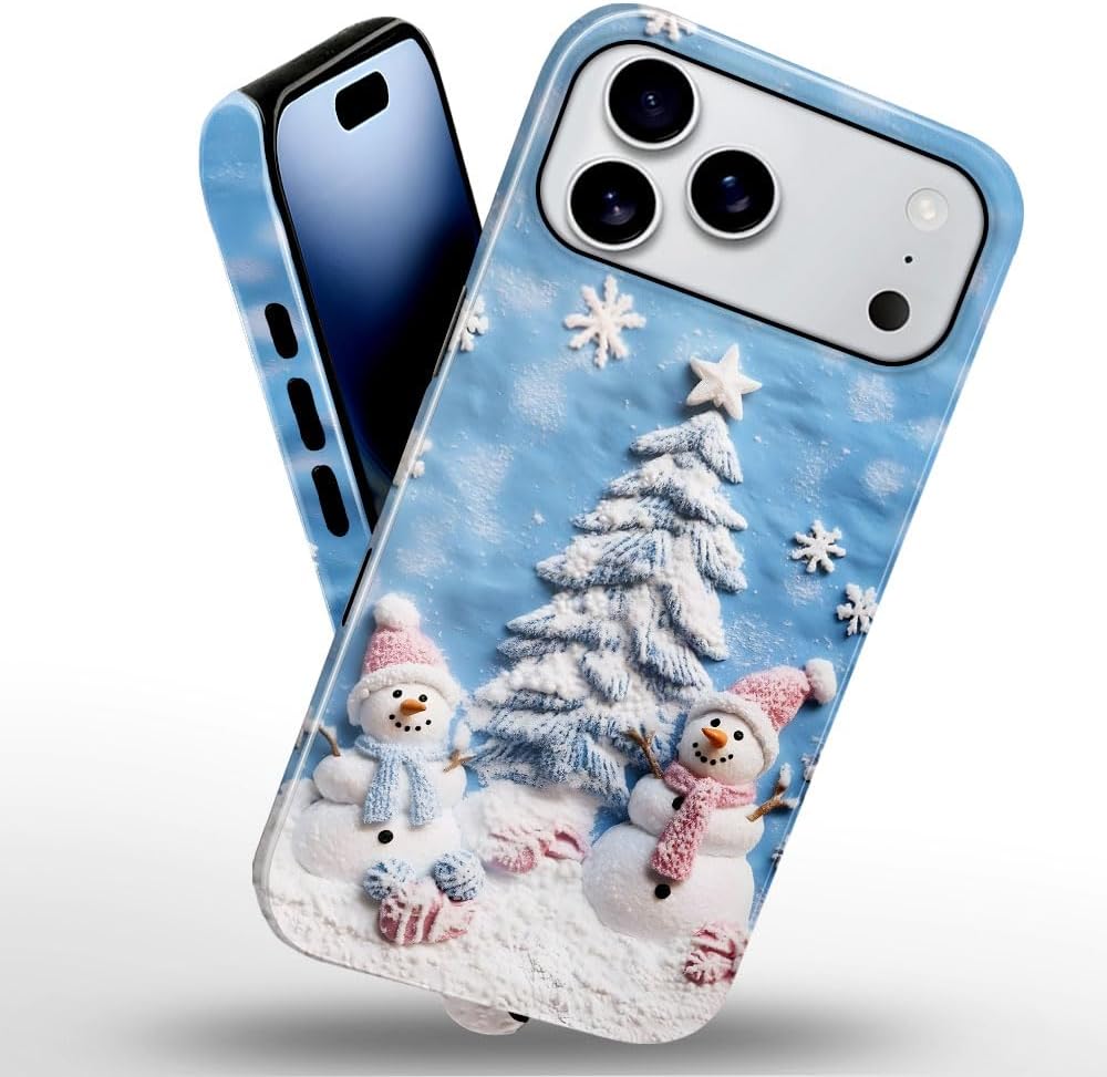 Case for iPhone 17 Pro Max - Slim Fit Anti-Scratch Phone Case for Girl Women - Snowman Winter Christmas Tree (Glossy)