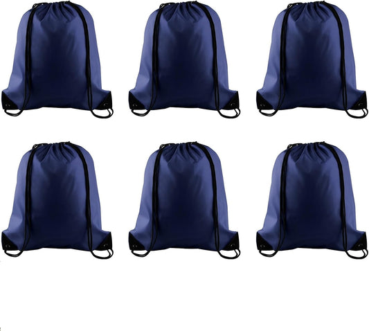 PLULON 6 Pcs Drawstring Bags Bulk Navy Blue Drawstring Backpack String Backpack Cinch Sack Sport Gym Backpack Bags for Yoga Traveling Outdoor Sports