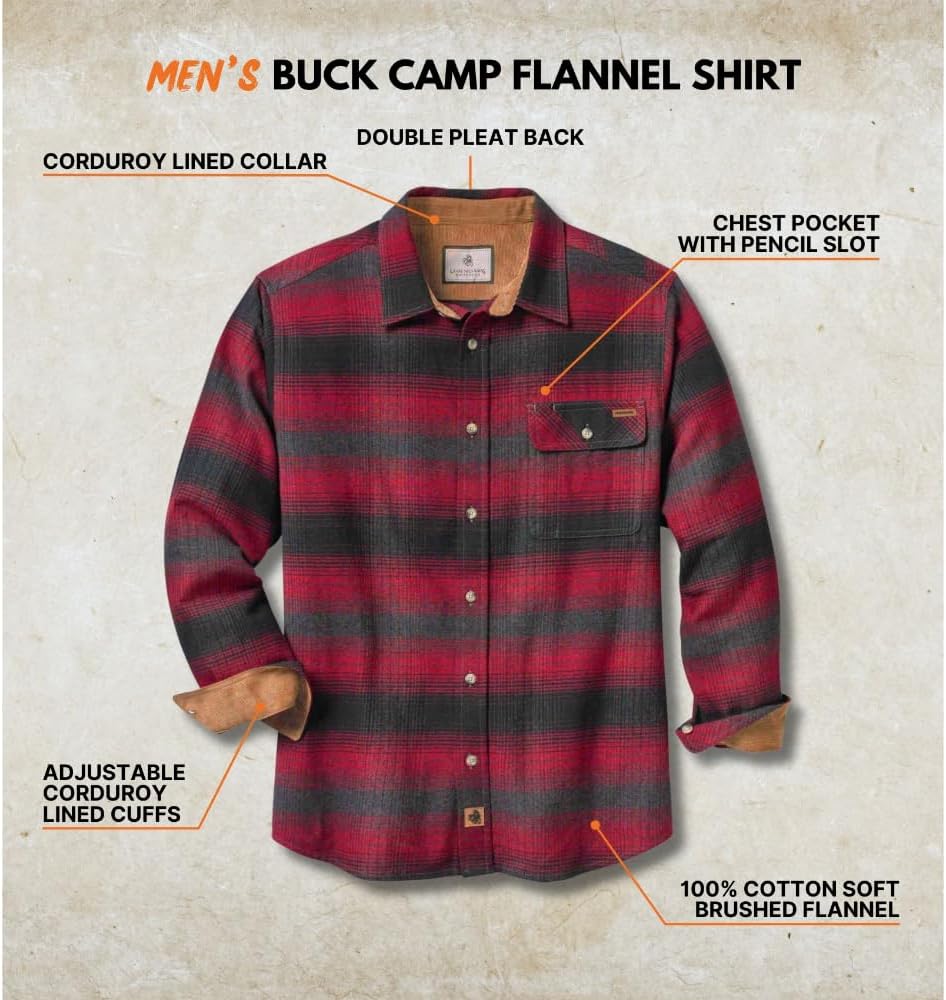 Legendary Whitetails Men's Flannel Shirt Long Sleeve Button Down 100% Cotton