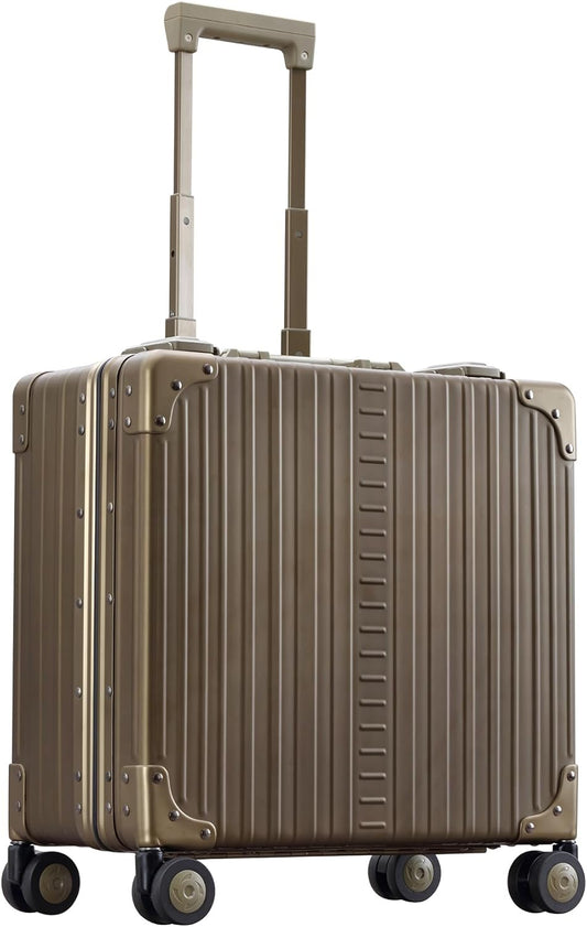 All Aluminum Lightweight 17" Deluxe Rolling Laptop Catalog Case for Men and Women | Vertical Opening Carry-On Bag with TSA Locks & Aircraft-Grade Aluminum Frame - Optimal Travel Companion (Champagne)