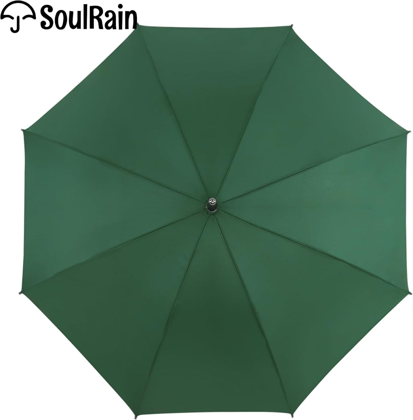 SoulRain 48" Large Umbrella –Windproof Stick Umbrellas for Rain, Automatic Open, Vintage Cane green Umbrella with Classic Wooden Handle & Shaft,for Women & Men(Green)