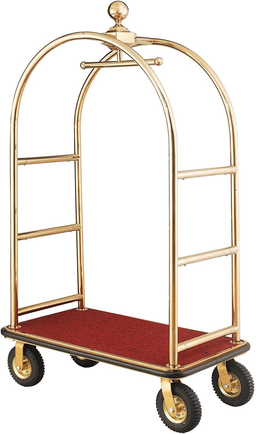 Global Industrial Gold Stainless Steel Bellman Cart Curved Uprights 8" Pneumatic Casters, 41-1/4"L x 24" W x 75" H, Hotel Luggage Cart for Commercial Use, Condos, Resorts