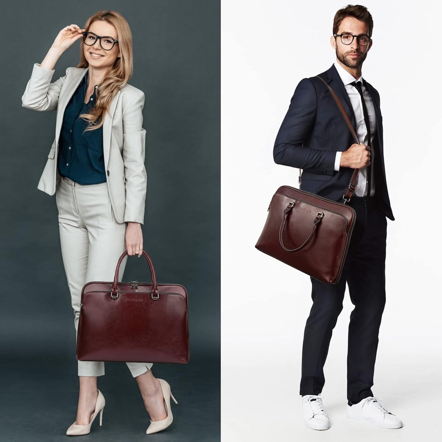 Blofinche Laptop Messenger shoulder bag: Genuine Leather work Briefcase 13.3 15.6 inch designer handbag