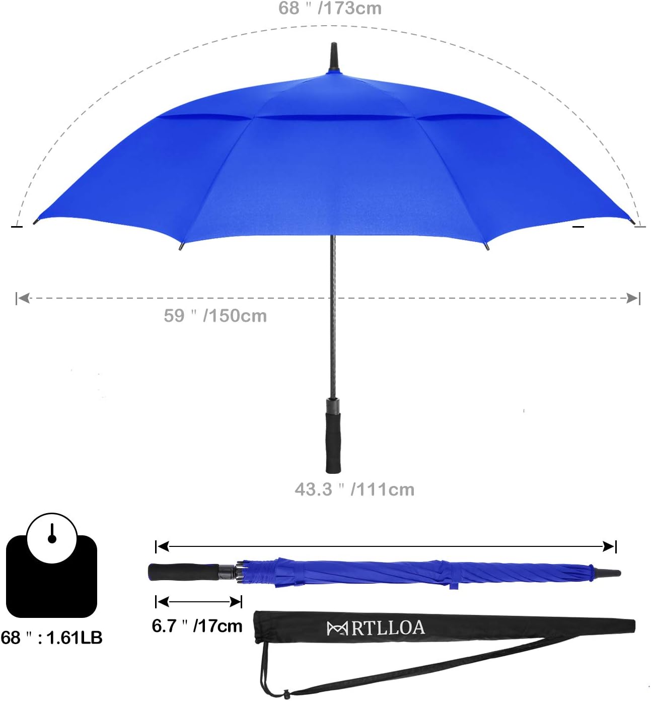 MRTLLOA Extra Large Golf Umbrella, 54/62/68/72 Inch Automatic Open, Oversize Double Canopy Vented Windproof Waterproof Sports Umbrellas for Rain