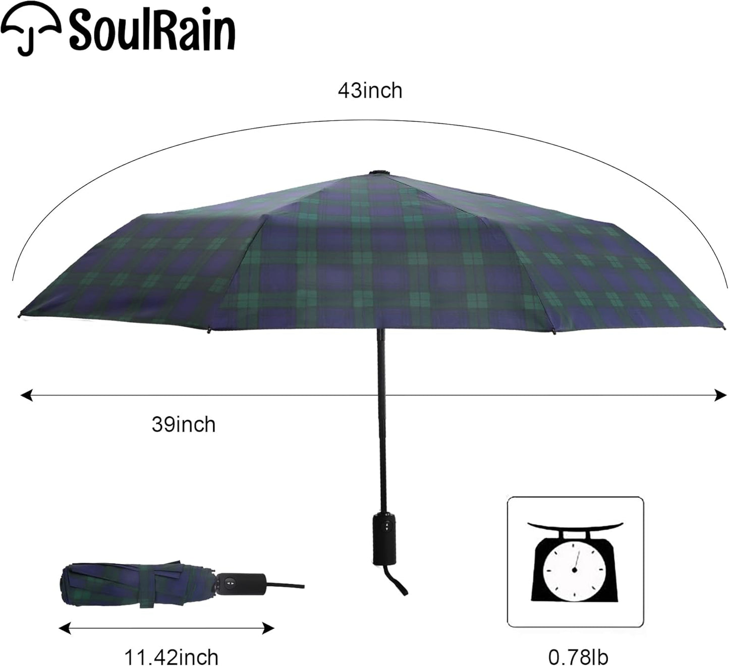SoulRain Travel Umbrella - Compact Umbrella for Rain - Perfect Large Auto Folding Umbrella - Ideal Car umbrella, Small umbrella, and Travel Companion