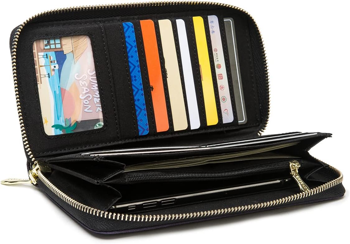 Women Wallet Card RFID For Womens Holder Blocking Credit Small Zipper Purse Pocket Bifold Slim Coin ID Ladies Wristlet Clutch Large Capacity Window Case Travel Zip Women's