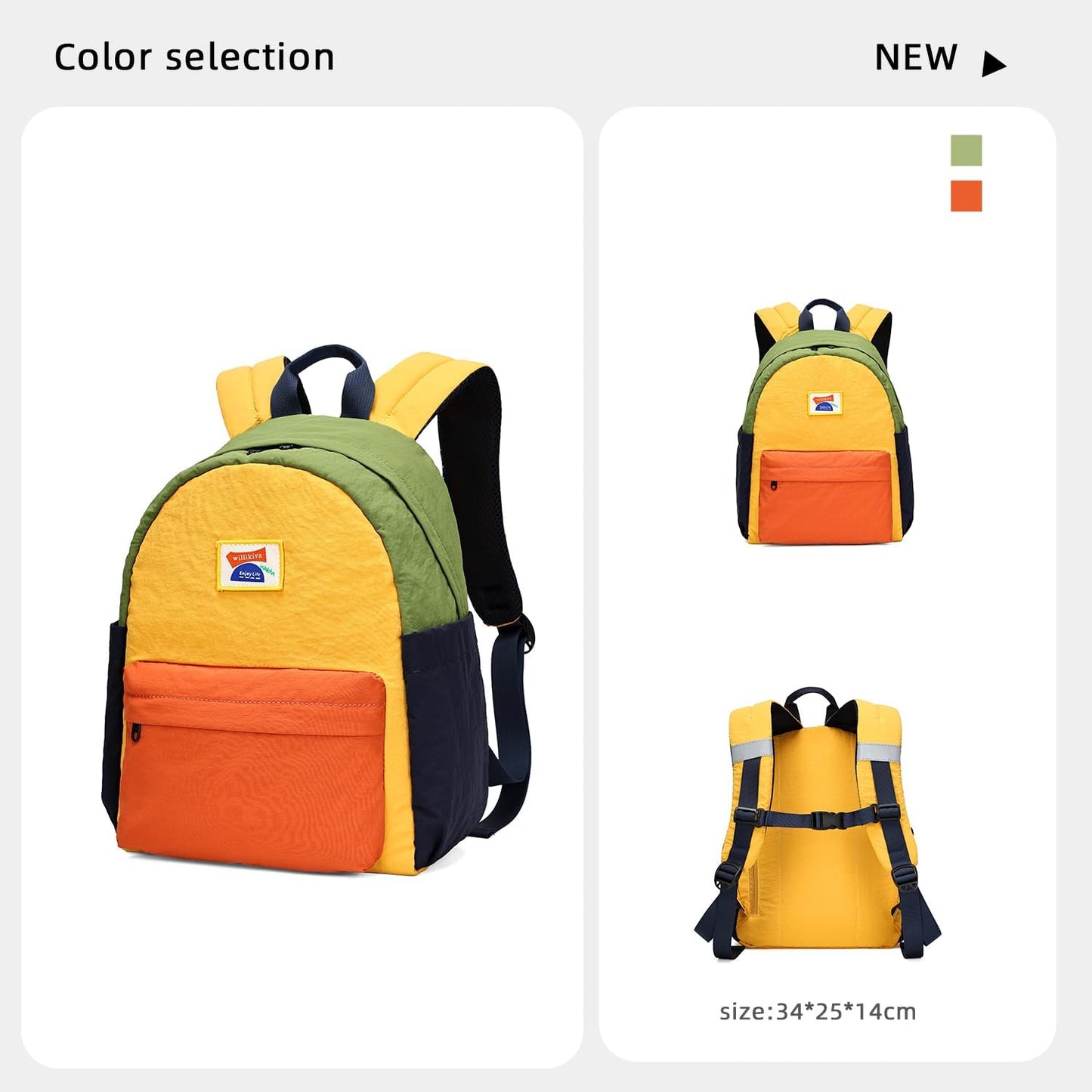 willikiva Kids Backpack for School Boys Girls Teens Toddler Backpack Waterproof Kindergarten Preschool Elementary Bookbag Children Travel Bag(Yellow Orange,Small)