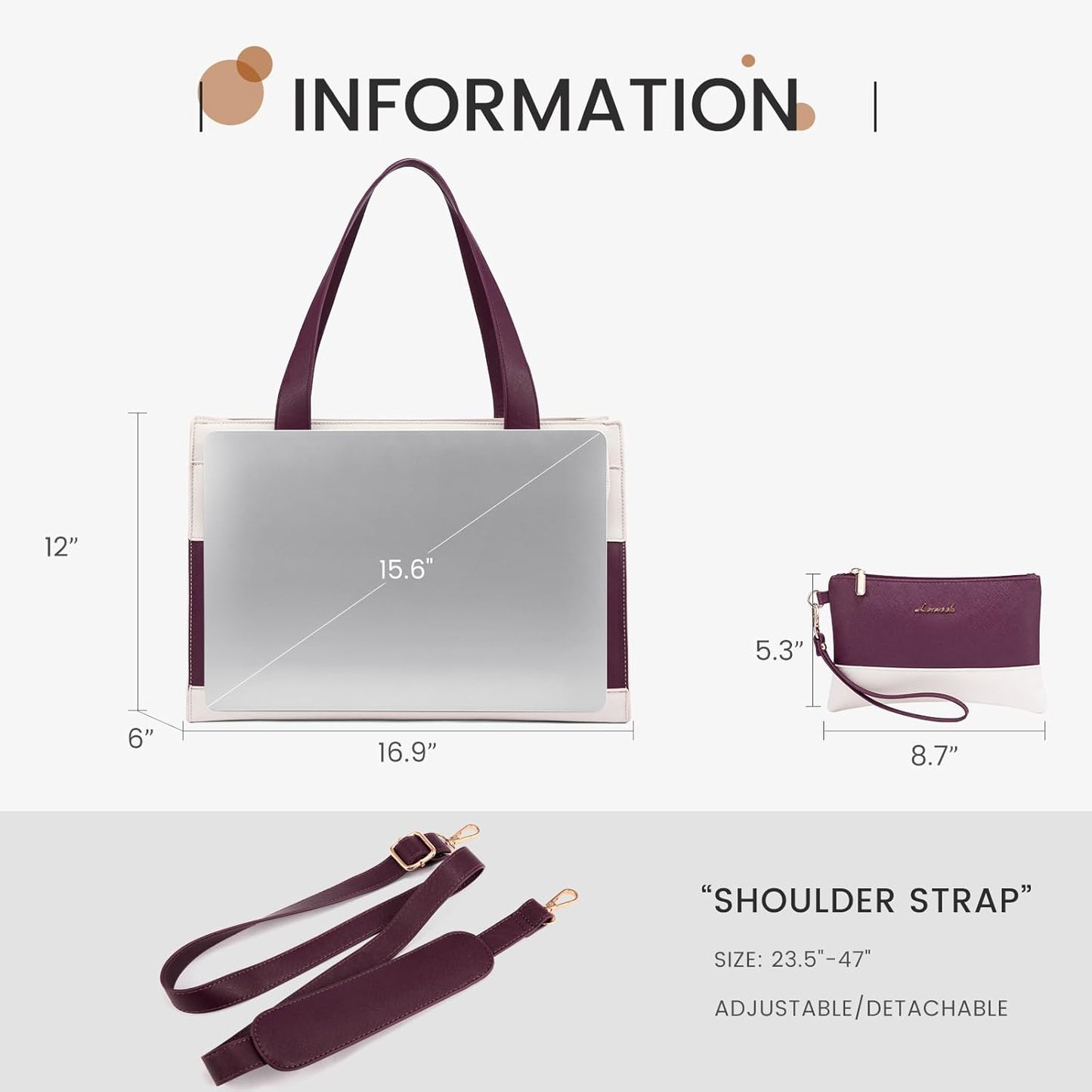 LOVEVOOK Laptop Bag Women 15.6 Inch Laptop Tote Professional Leather Computer Briefcase Waterproof