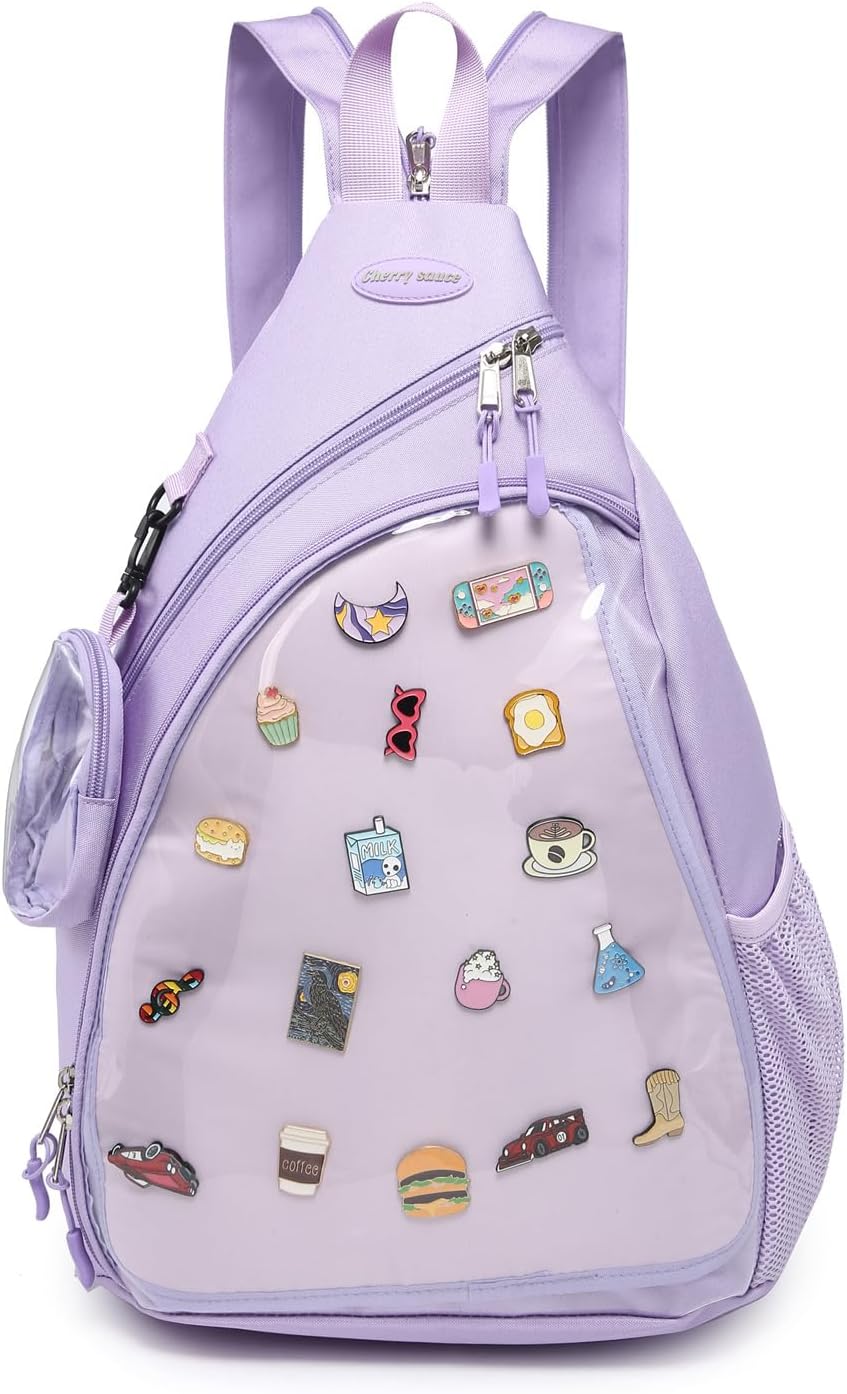 Oxford Ita Bag Kawaii Pin Display Chest Pack Single Shoulder Bag Sport Backpack Hiking Daypack, Large
