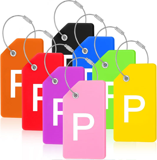 8 Pcs Initial Letter A-Z Luggage Tags Silicone Suitcase Instrument Tag with Name Card and Stainless Steel Loop(Letter P,Colorful)