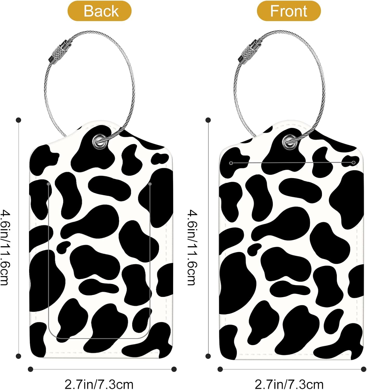 2Pack Luggage Tags for Suitcases, Cute Unique Pu Leather Cruise Luggage Tag with Privacy Cover ID Label Address Card and Metal Ring Suitable for Women Men Kids Travel Bag Cow Texture1