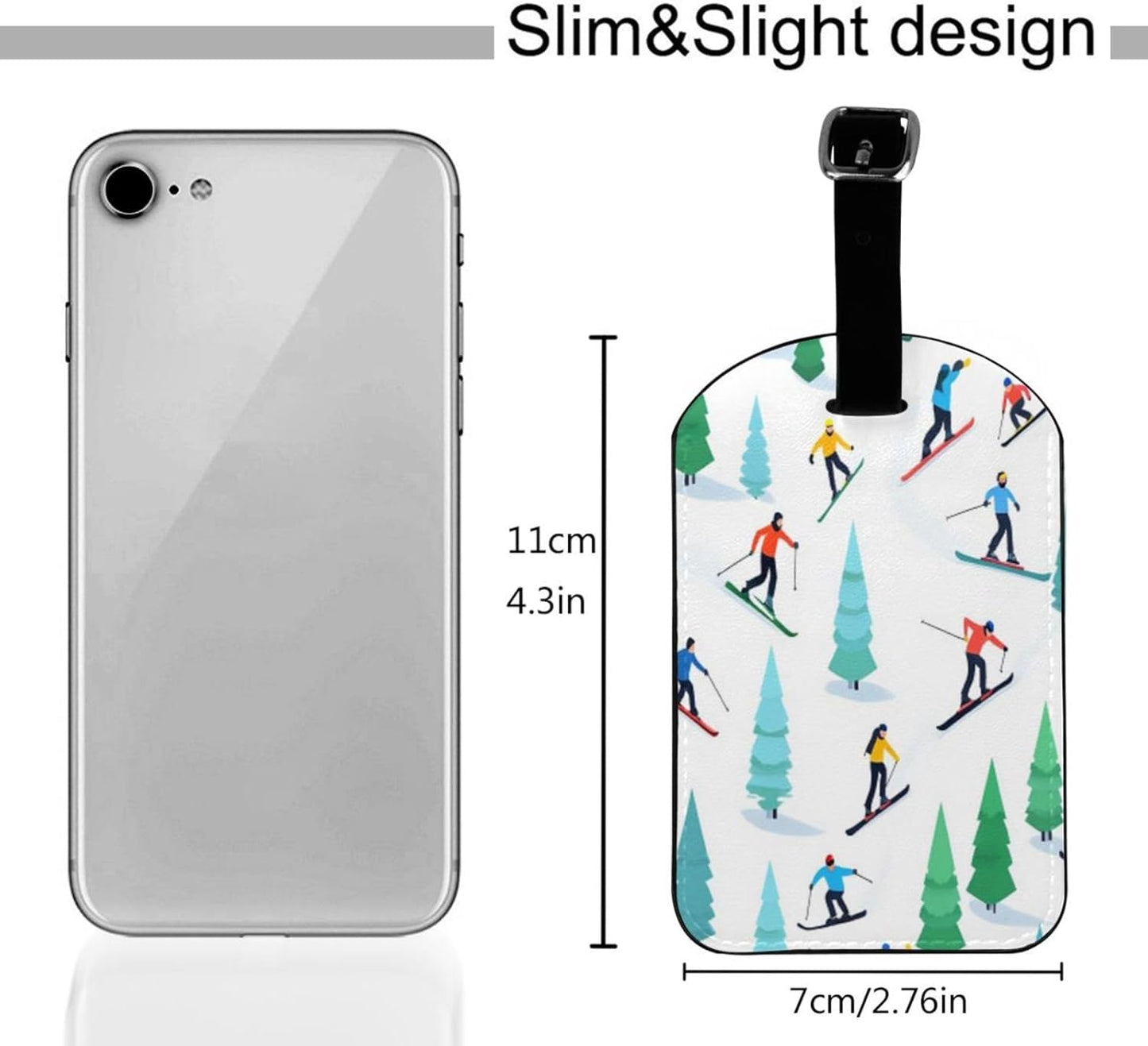 Winter Snowboard Luggage Tag for Suitcases,Ski Sports Pattern PU Leather Baggage Tags Bag Tags Travel Id Label for Luggage Women Men -1 Piece