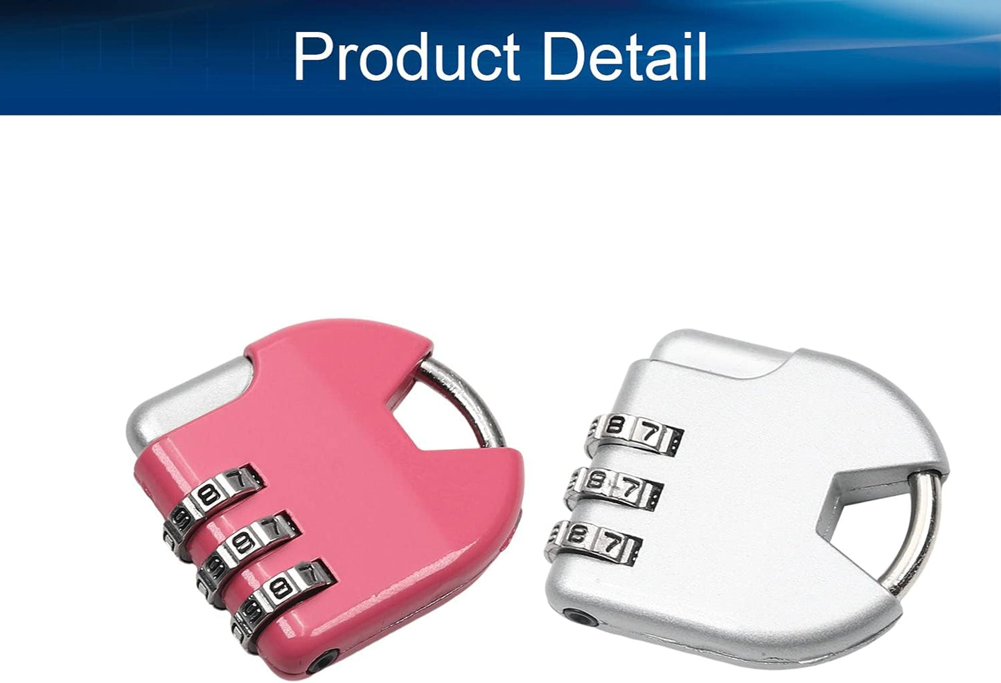 Yinpecly 3 Digit Combinations Padlock The Safe Cipher Lock Mini Zinc Alloy Resettable Code Lock 1.57" x 1.38" (HxW), for Mini Suitcase Luggage, Silver and Pink Tone 1Set