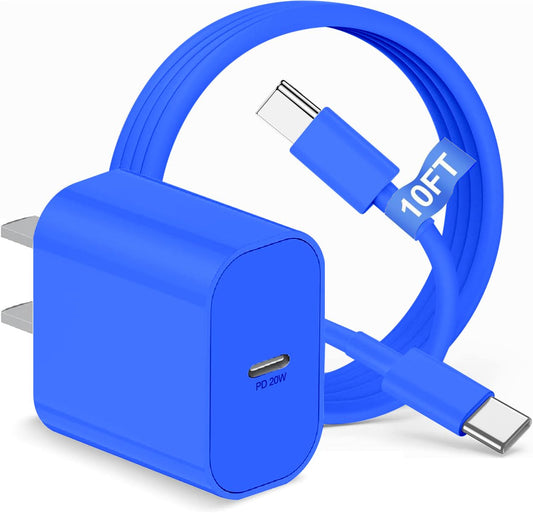 iPhone 17 16 15 Charger Block and 10ft Type C to C Cable Cord Long, 20W USB C Fast Charging Plug for Apple iPhone 17 Pro Max/17 Air/16 Pro Max/16 Plus/15 Pro/15/AirPods/iPad/Mini Wall Cube Brick Box