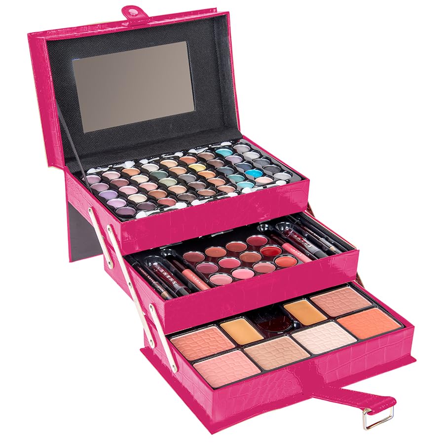 SHANY All In One Makeup Set, Eyeshadow, Blushes, Face Powder, Lipstick, Eye liners, Make up Pencils and Cosmetics Mirror - Makeup Kit With Reusable Storage Beauty Box - Pink