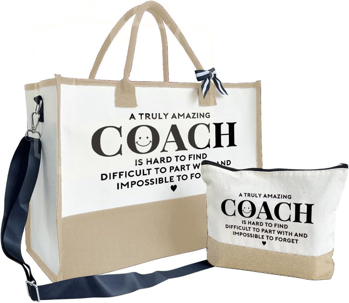 Amazing Coach Tote Bag, Women's Canvas Handbags, Shoulder Beach Bag, Thank You Gift for Female Coach, Gifts for Female Coaches, Canvas Tote Bag With Zipper, Makeup Bag F1