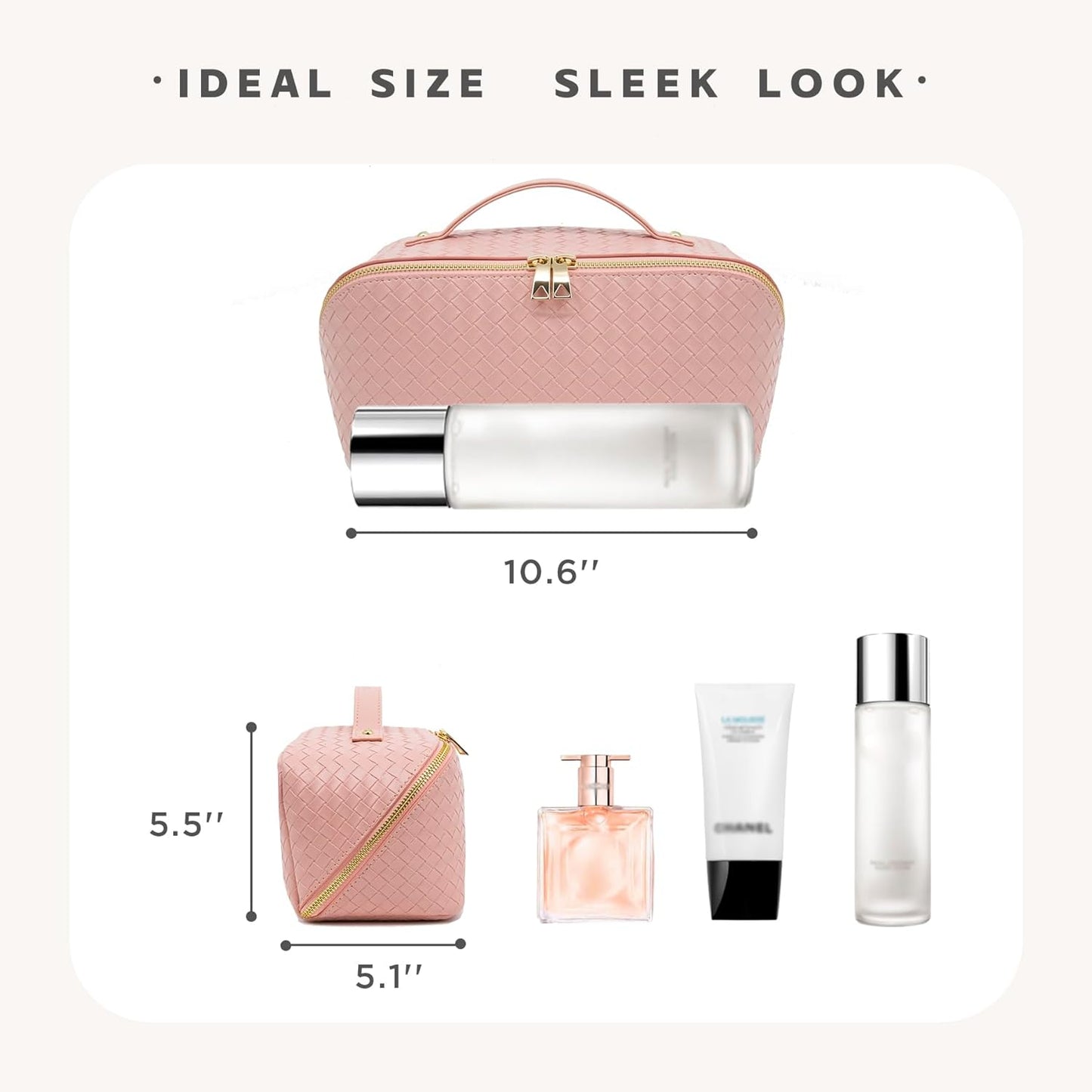 Travel Makeup Bag – Large Cosmetic Organizer with Waterproof PU Leather, Smooth Double Zipper & Tear-Resistant Lining, Toiletry Pouch for Women (Pink)