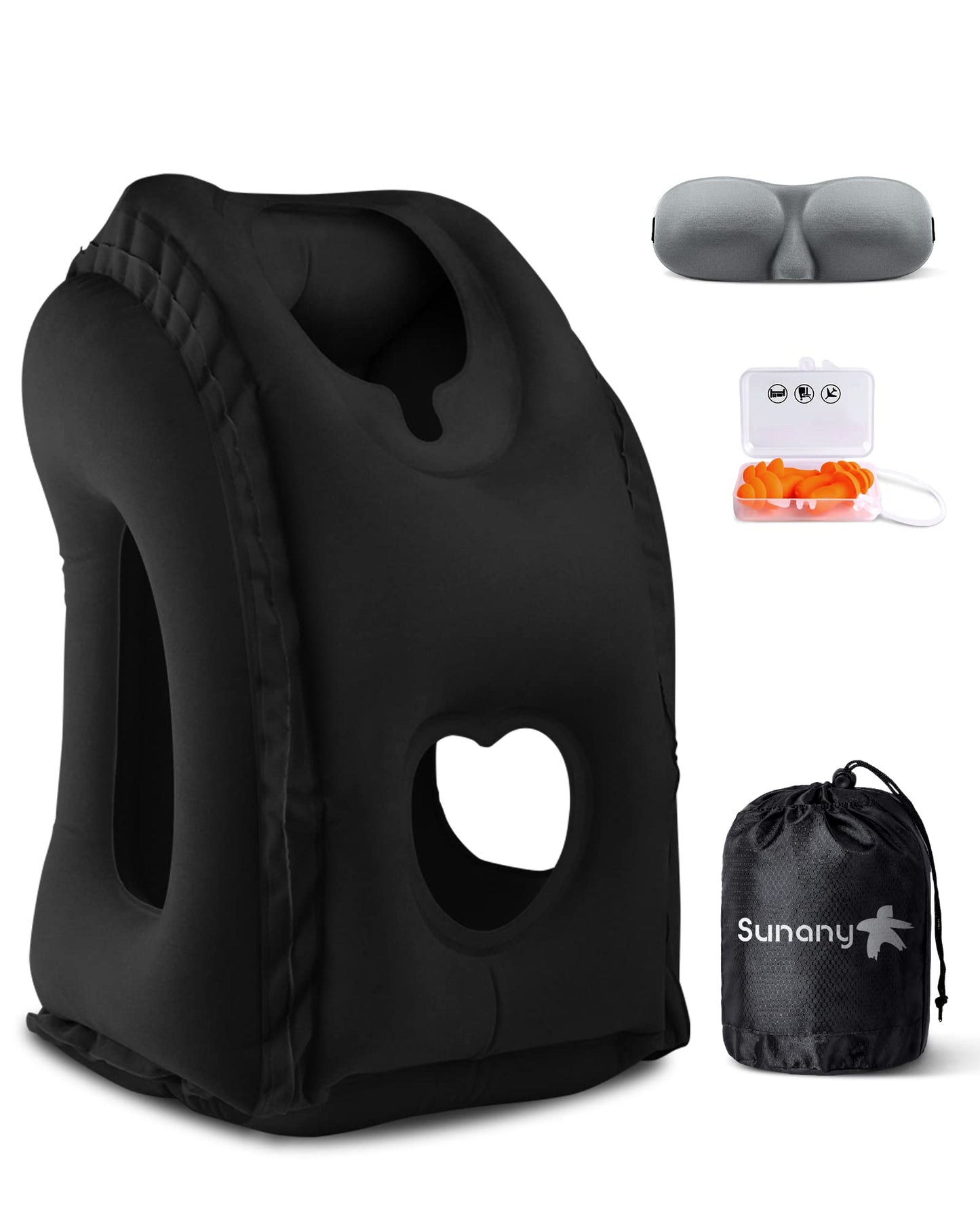 Sunany Inflatable Neck Pillow Used for Airplanes/Cars/Buses/Trains/Office Napping with Free Eye