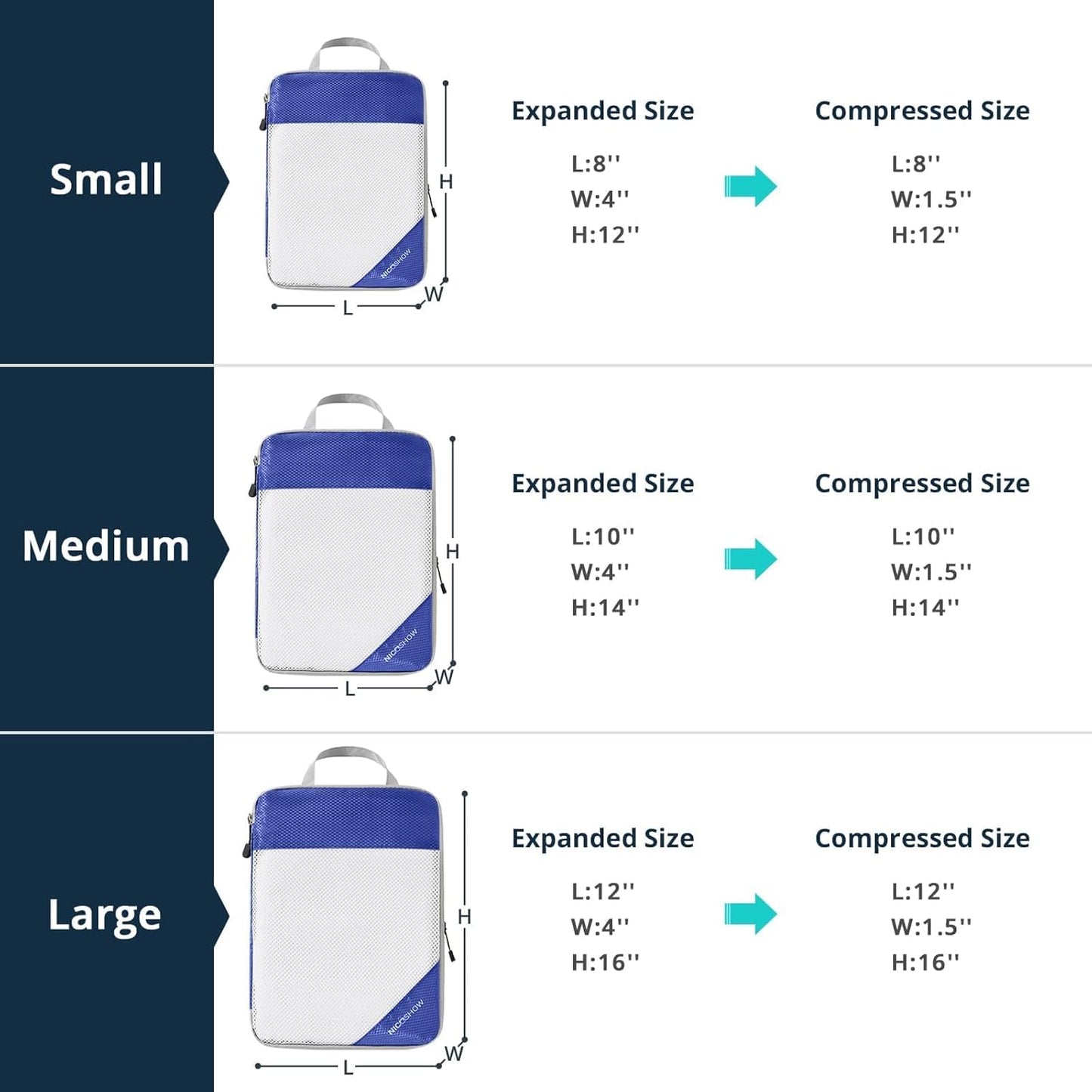 9 Set Compression Packing Cubes for Travel - Compressible, Lightweight, and Space-Saving Packing Cubes, Travel Essentials for Women, Royal Blue