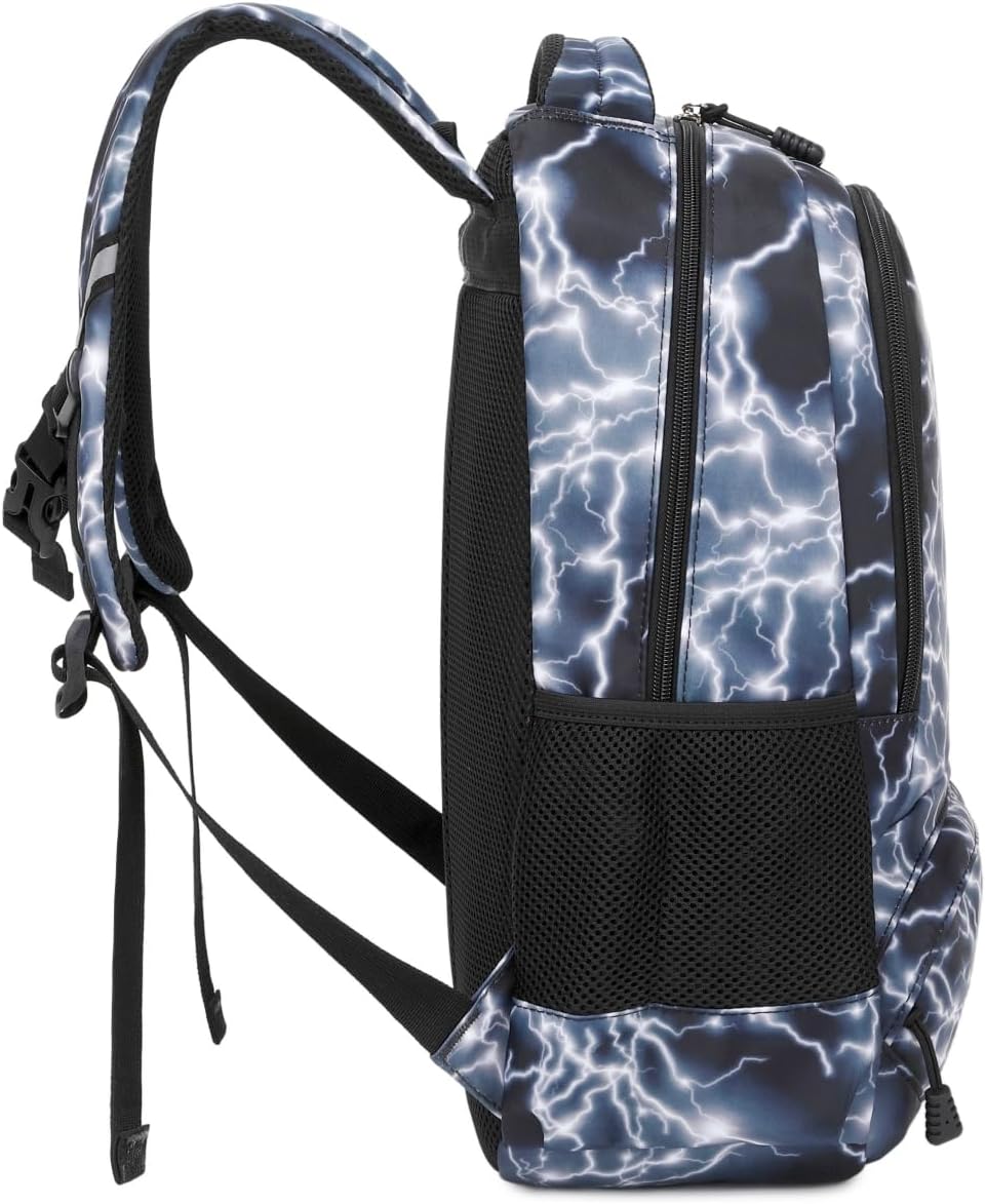 Boys Backpack for Elementary Kids Bookbag Middle School Bags Heavy Duty Soccer Laptop Durable Waterproof 18 In (6-Black Lightning)
