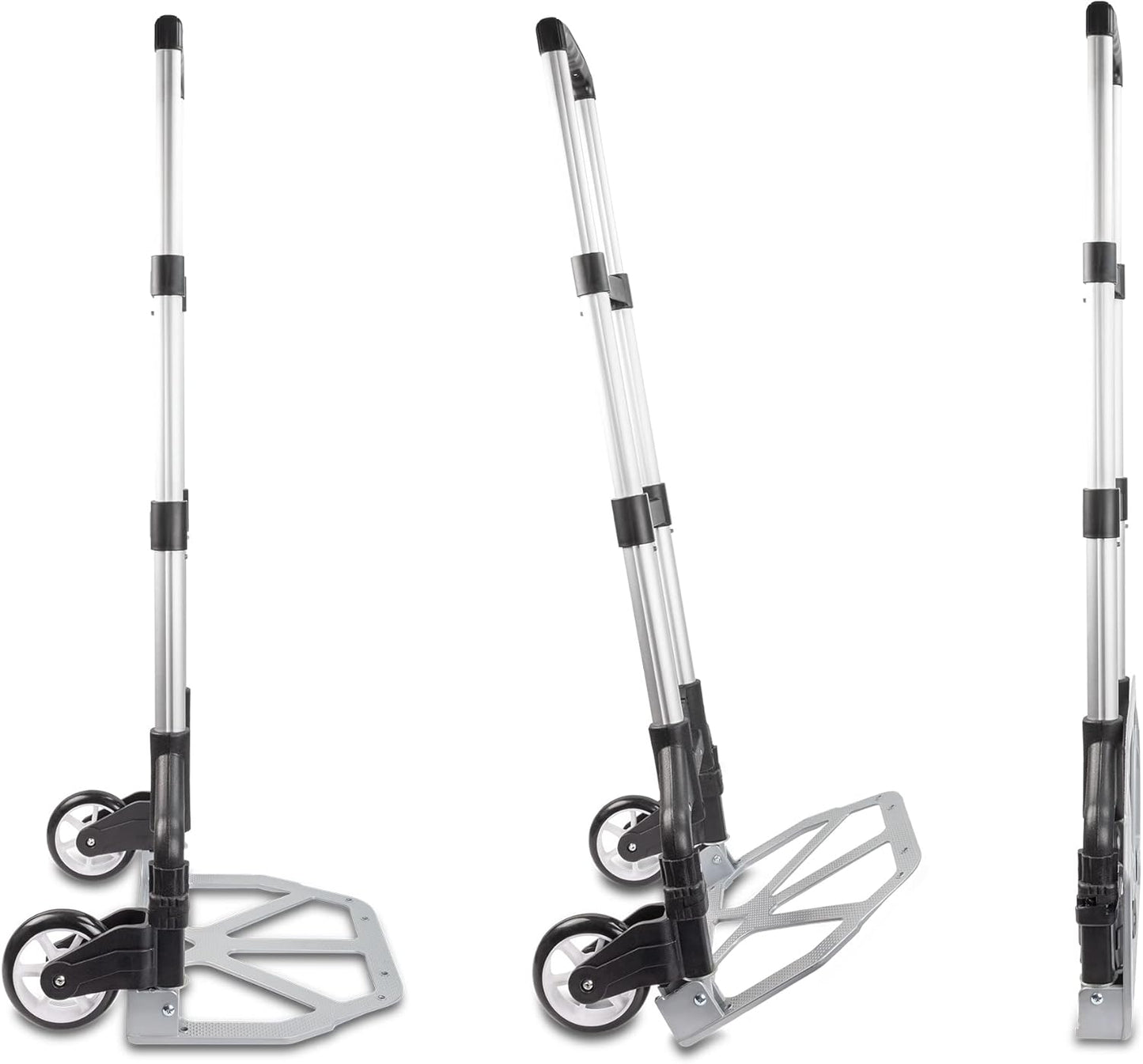 Ultimaxx Professional Heavy-Duty 150 Pound (lb) Capacity Aluminum Folding Hand Truck/Luggage Cart (Black/Silver) with Adjustable Handle, Folding Away Wheels, and Bungee Cord