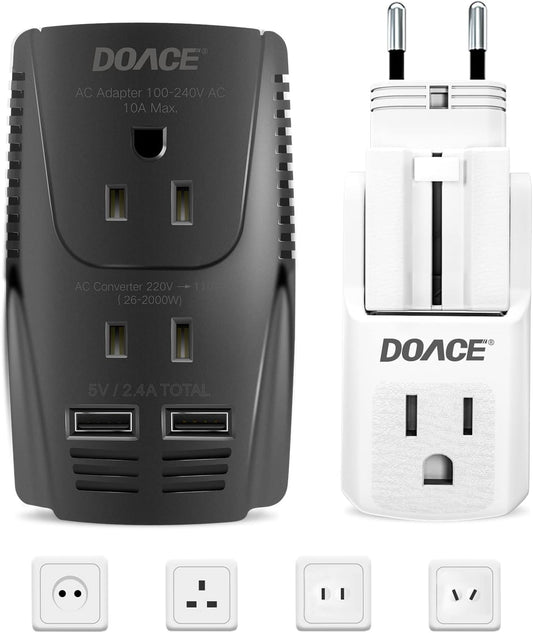 Upgraded 2000W Voltage Converter US to Europe, 220V to 110V Converter for European Travel for Hair Dryer Straightener Curling Iron, 2300W Travel Power Adapter for Laptop Tablet Camera Phone