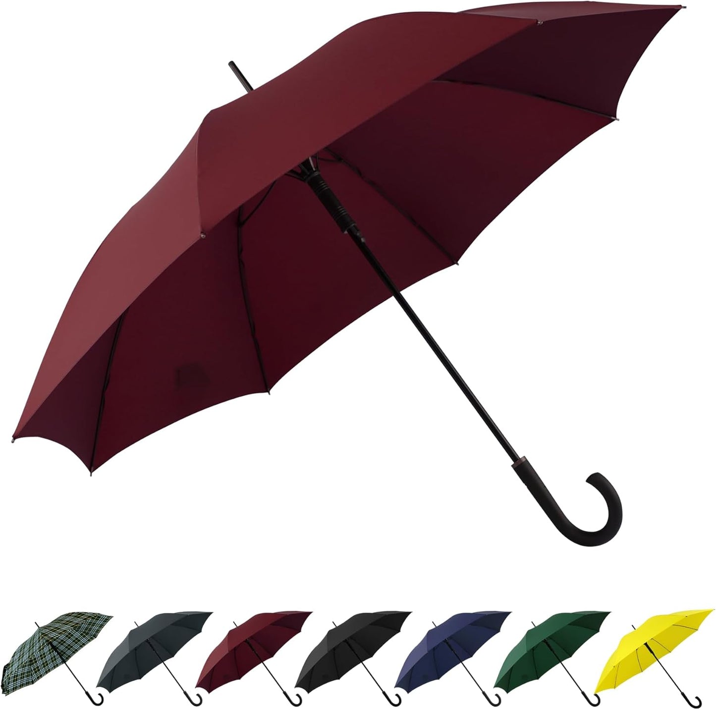 Large Stick Umbrella Windproof Automatic Open 50 Inch Umbrella with Hook Handle,Over Sized J Handle Umbrellas for Men and Women,Windproof Unbreakable Stick Rain Golf Umbrella.