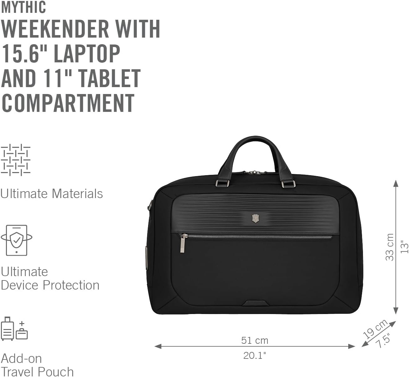 Victorinox Mythic, Weekender, Bag with 15.6" Laptop and 10’’ Tablet Compartment - Black