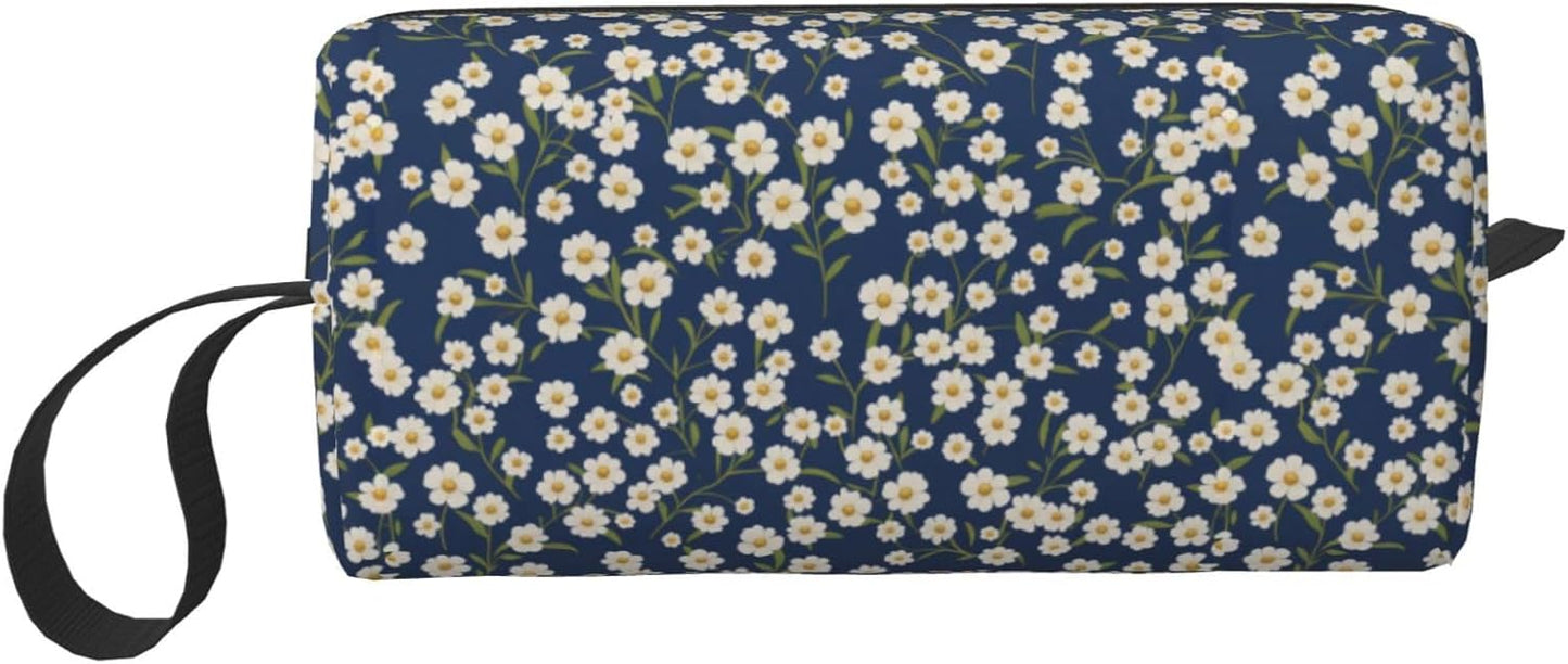 White Daisy Makeup Bag Small Compact & Durable Flowers Travel Cosmetic Bag Organizer Oxford Fabric Multi-Purpose Storage Perfect for Travel, Gym, Daily Use