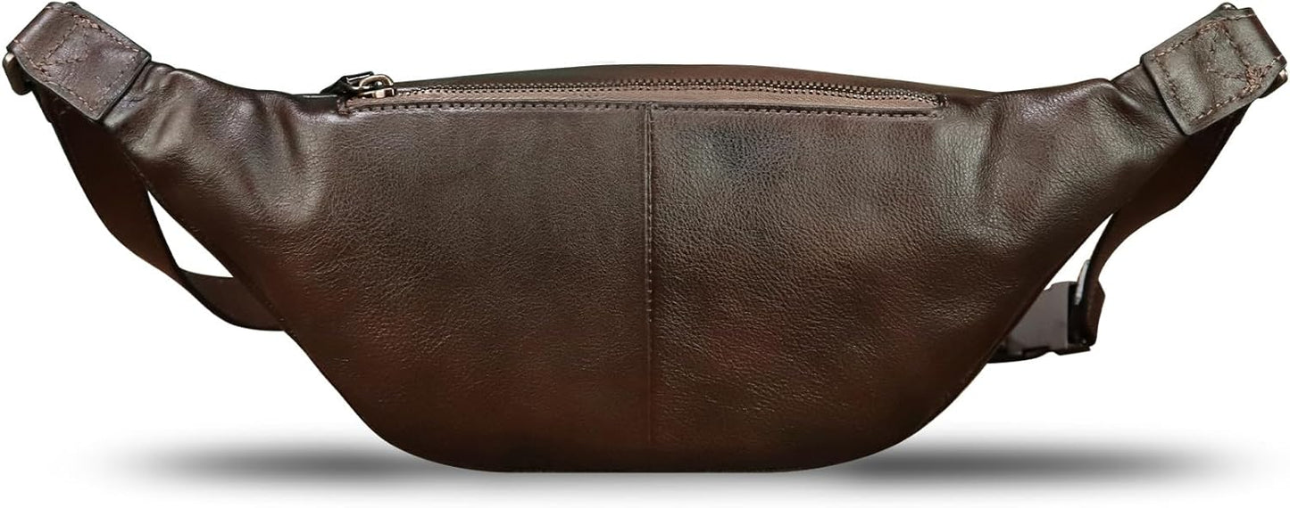 Genuine Leather Fanny Pack for Women and Men Real Leather Crossbody Sling Bag Fashion Waist Bag Chest Purse Pouch (Coffee)