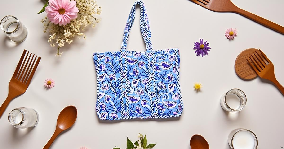 Floral Cotton Tote Bag for Women – Large Reusable Shoulder Bag for Shopping, Grocery, Beach, Travel & Everyday Use