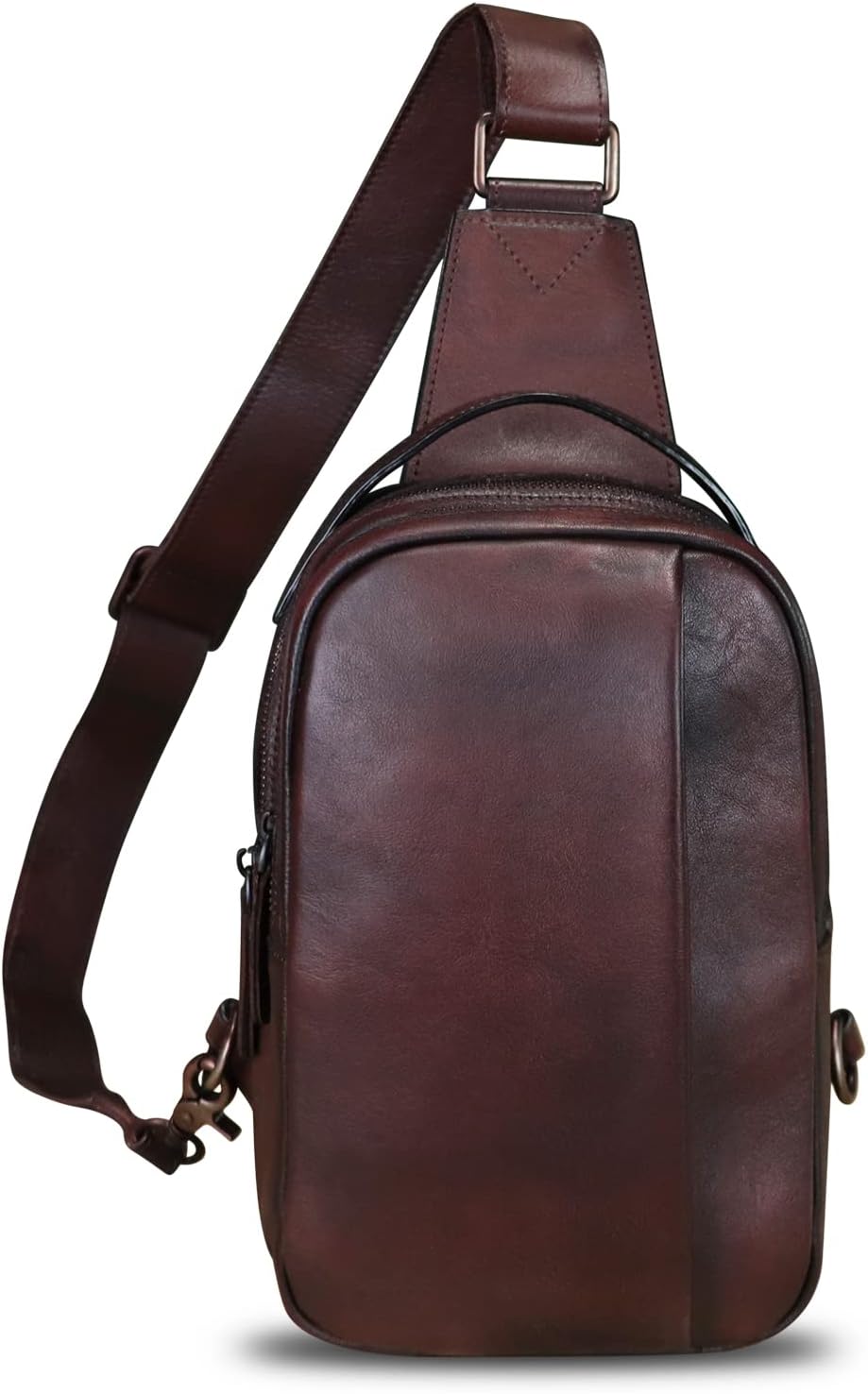Genuine Leather Sling Bag Crossbody Purse Retro Handmade Hiking Daypack Motorcycle Shoulder Backpack Vintage Chest Bags (Coffee)