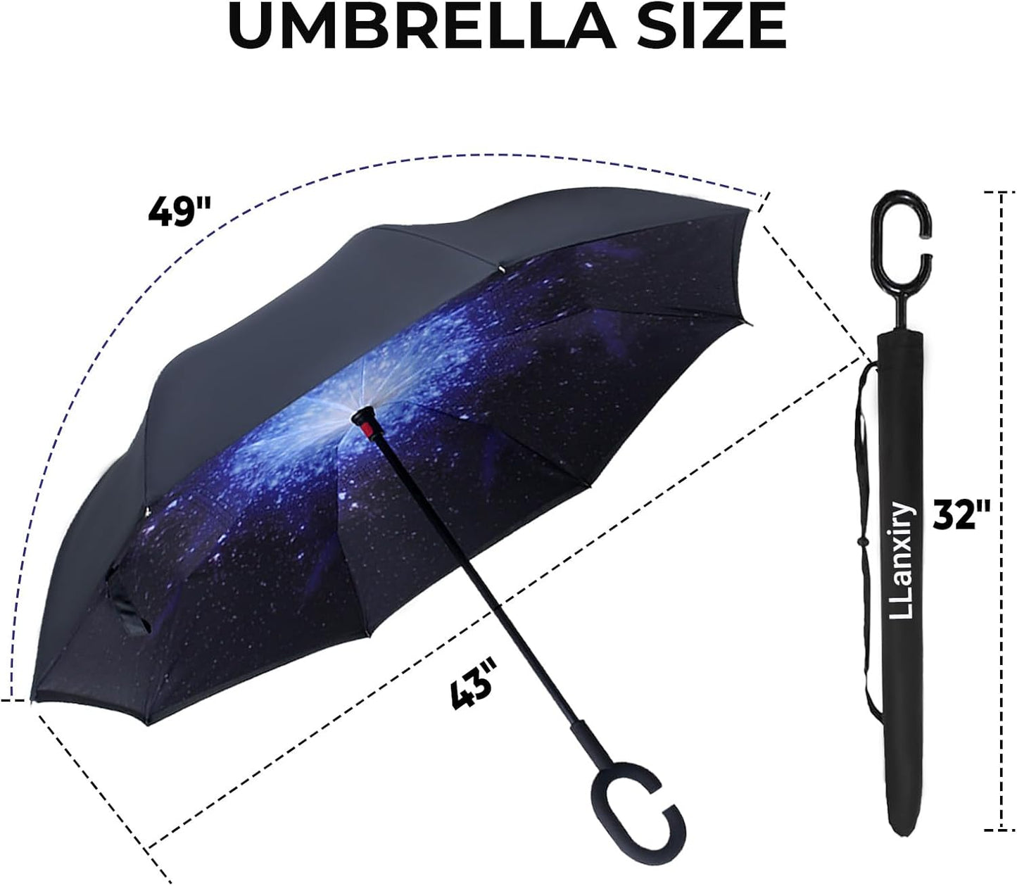 LLanxiry Windproof Inverted Umbrella, Large Reverse Umbrellas for Rain with C-shaped Handle Big Upside Down Inside Out Umbrella for Women & Men
