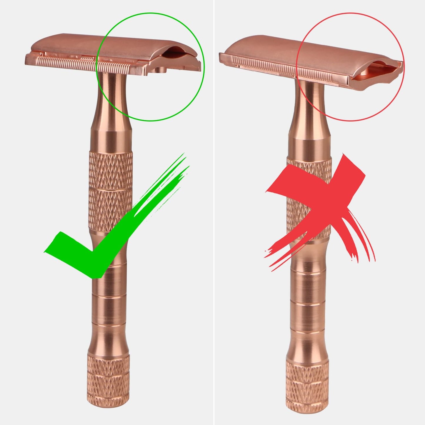 Rose Gold Double Edge Safety Razor with Stand, Single Blade Razors for Women and Men, Reusable Metal Razor, with 10 Double Edge Blades, Smooth & Close Shave, Plastic Free