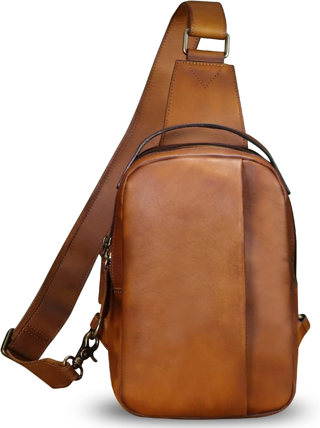 Genuine Leather Sling Bag Crossbody Purse Retro Handmade Hiking Daypack Motorcycle Shoulder Backpack Vintage Chest Bags (Brown)