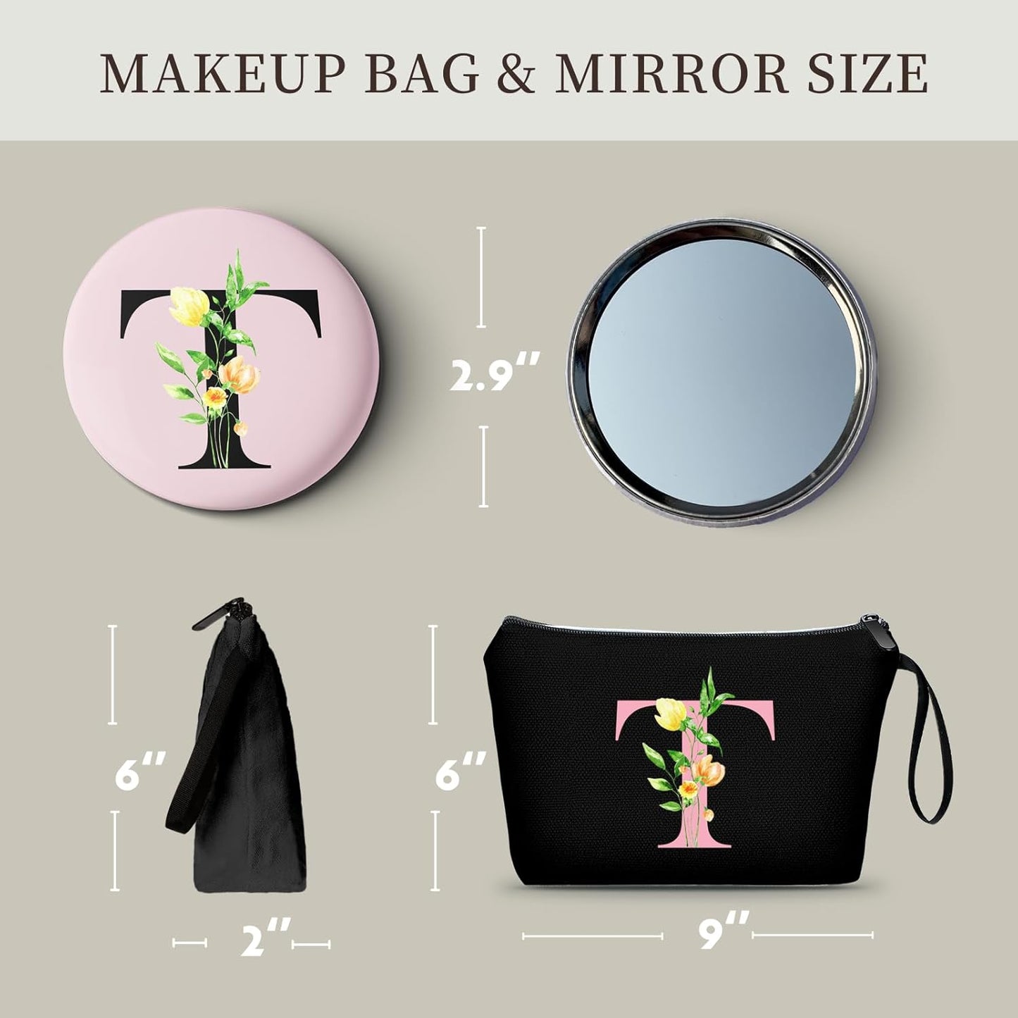 Birthday Maid of Honor Gifts for Women Her Mom Team Teacher Friend Bridesmaid Bride Personalized Makeup Cosmetic Bag with Mirror Valentines Mothers Day Christmas Graduation T