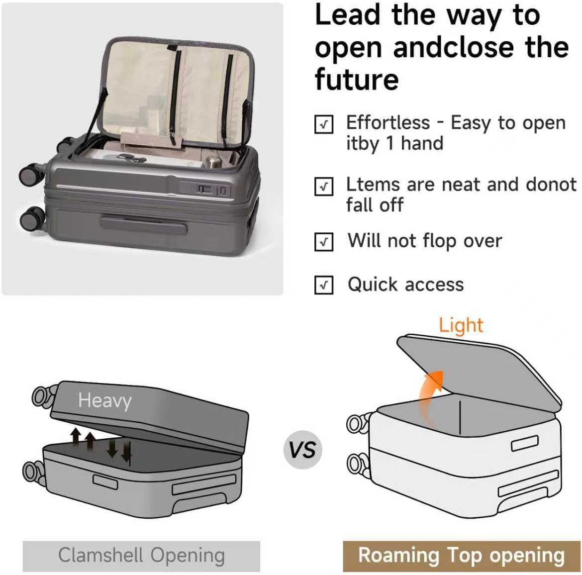 ROAMING Expandable 24-Inch Checked Luggage with Mute Brake Wheels Airline Approved Hard Shell Suitcases with Front Pocket Top Opening Luggage with TSA Lock for Short Business Travel, Palm Grey
