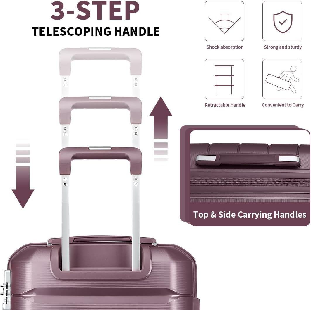 Somago Luggage Sets and Packing Cube Travel Set Lightweight Hardside Polypropylene Suitcases with Double Spinner Wheels and TSA Lock,Elegant Purple